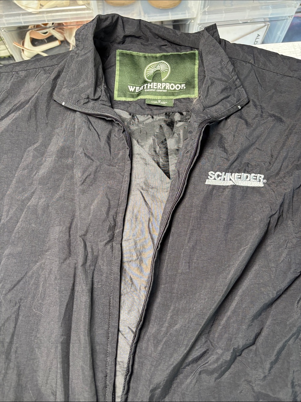 Weatherproof Black Men's Rain Jacket with Schneider Embroidery